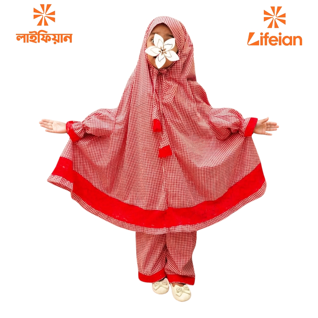 Kids mix Cotton grameen check Khimar Set  KCK502