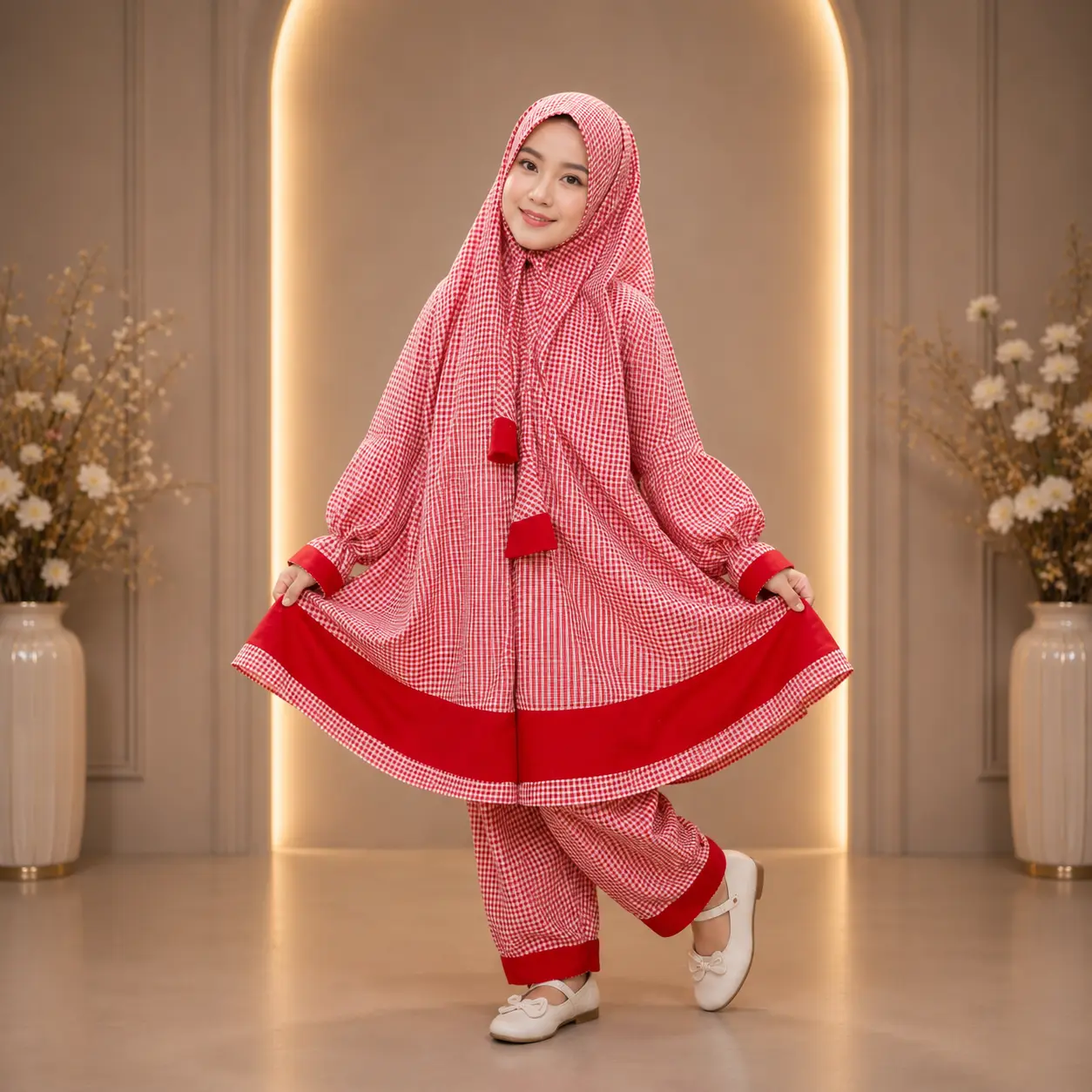 Kids mix Cotton grameen check Khimar Set  KCK502