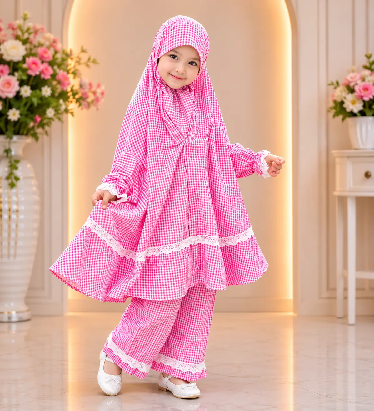 Kids mix Cotton grameen check Khimar Set KCK503