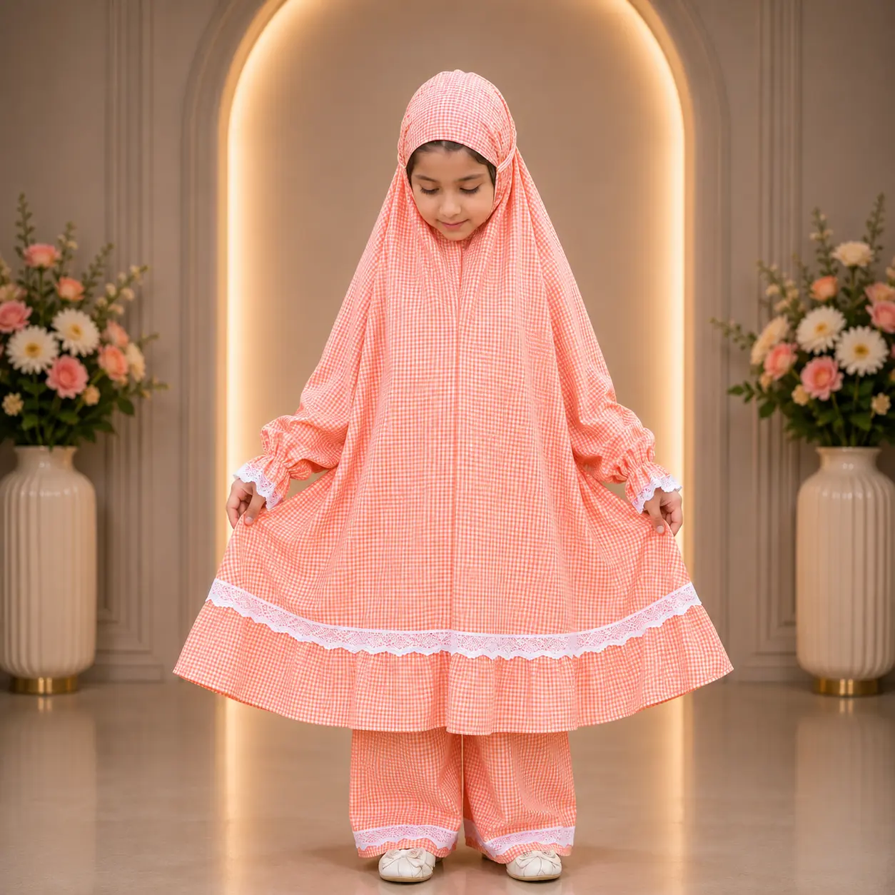 Kids mix Cotton grameen check Khimar Set KCK504