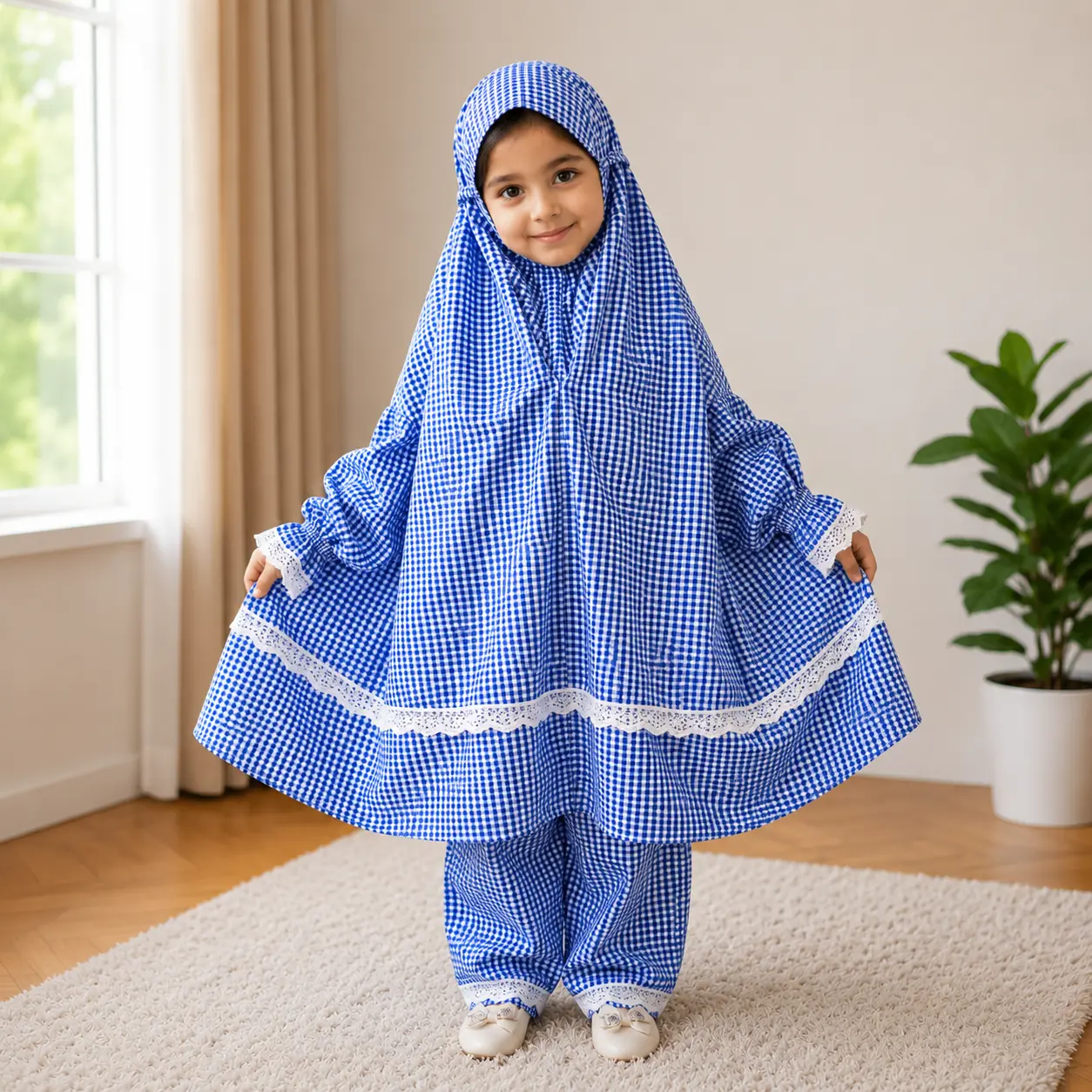 Kids mix Cotton grameen check Khimar Set KCK505